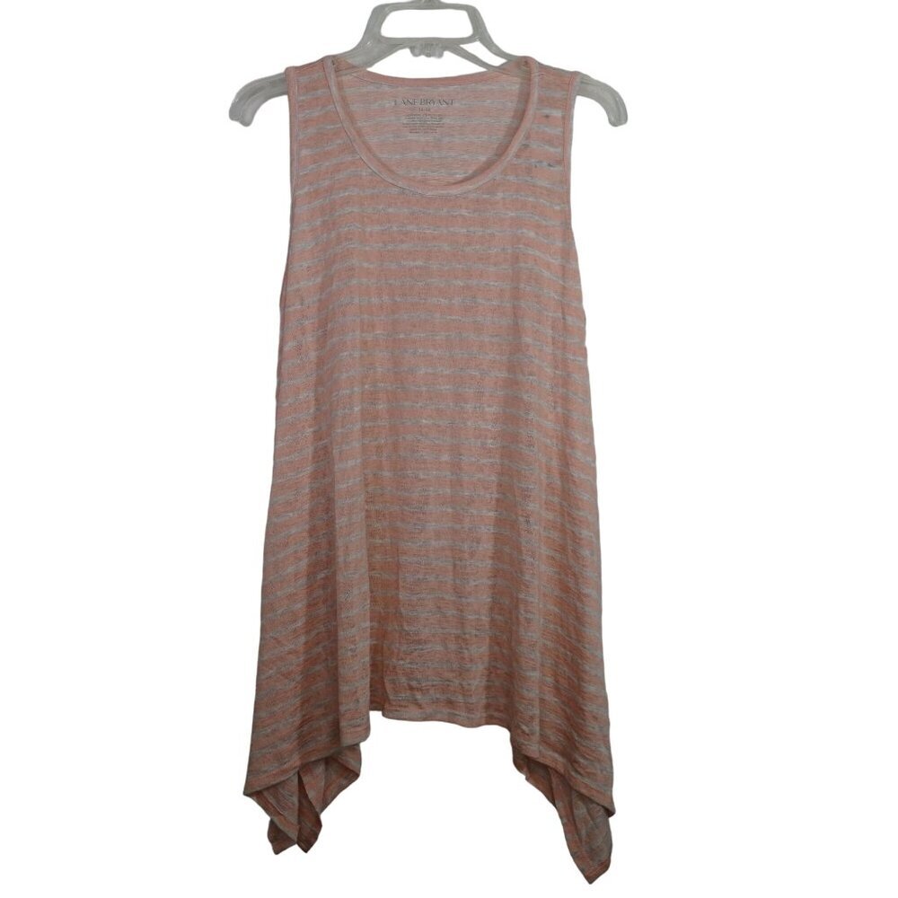 Lane Bryant Stripe Handkerchief Hem Tunic Tank Top Women Size 14 16 Orange White